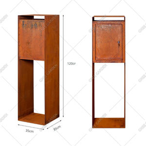Buzón decorativo de acero Corten Acabado rústico Resistente a la intemperie Gran capacidad Diseño independiente - Product Image 5