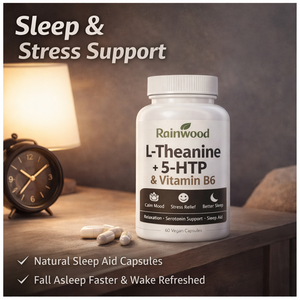Cápsulas de <span class=keywords><strong>L</strong></span>-Teanina, 5-HTP y Vitamina B6 de Marca Privada Rainwood, Suplemento para Dormir, Fabricante OEM, Apoyo al Estado de Ánimo - Product Image 2