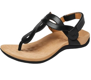 Sandales orthopédiques pour femmes avec soutien de la voûte plantaire, confortables, à lanières en T, orthopédiques, plates et décontractées - Product Image 1