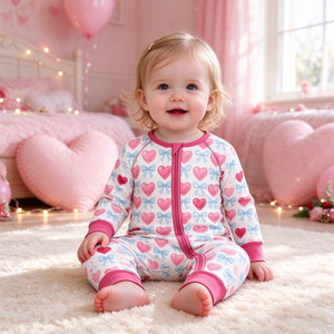 Combinaison personnalisée pour tout-petits, motif cœurs et nœuds, pour filles, Saint-Valentin, en coton biologique, vente en gros, pour sœurs, nouvelle mode, boutique de fêtes - Product Image 3