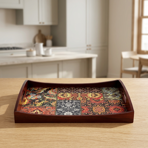 Bandeja de Servir Rectangular Moderna de Madera Maciza de Acacia con Asa y Patrón Floral para Almacenamiento de Alimentos, Venta al por Mayor, Falak World - Product Image 1