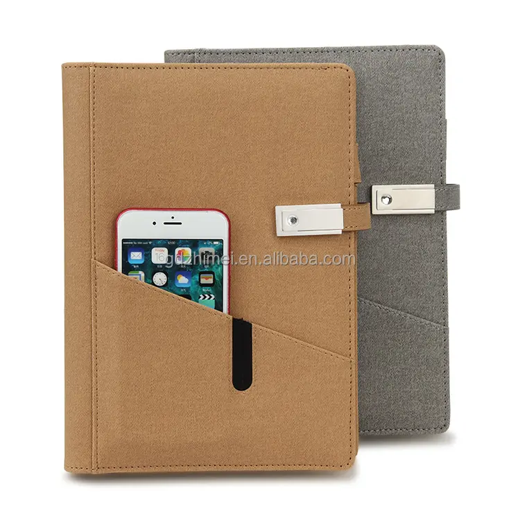 Aangepaste A5 Size Pu Cover Usb Flash Drive Magnetische Gesp Losbladige Power Bank Notebook