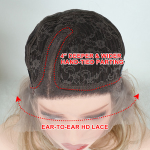 Perruque <span class=keywords><strong>courte</strong></span> en dentelle HD de qualité supérieure Julianna Kanekalon Futura Elowen, cheveux synthétiques bouclés, couleur blonde méchée, <span class=keywords><strong>coupe</strong></span> pixie bob - Product Image 5