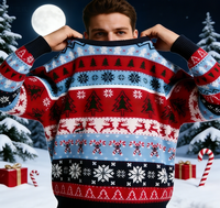 Maßgefertigter Jacquard-Strick Herren Weihnachts-Rundhalspullover Gestreifter Jumper Strickware Festlicher Sweater