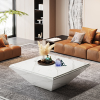 2024 nouveau design moderne luxe carré bois blanc mat faux marbre table basse pour la maison