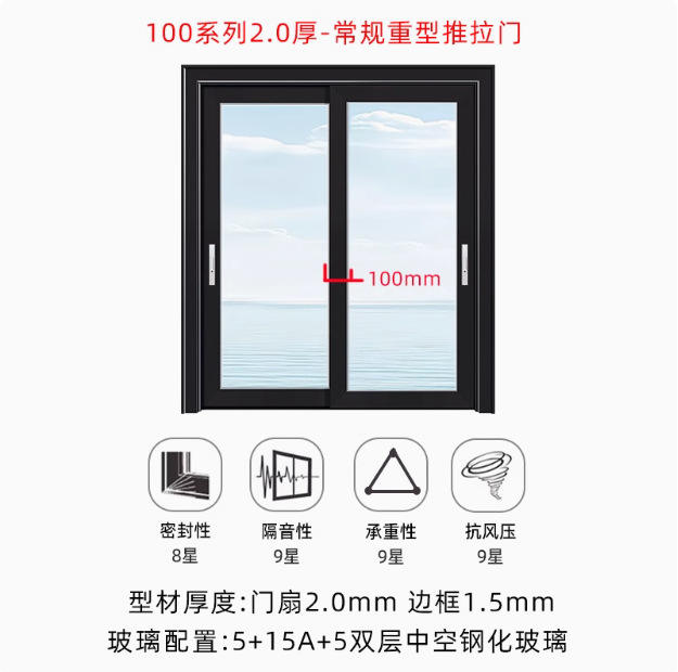 100 series (2.0mm) heavy-duty sliding door