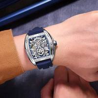 Montre mécanique pour homme, cadran en cristal saphir, bracelet en silicone, boîtier en alliage, affichage du calendrier, marqueurs lumineux, design fin