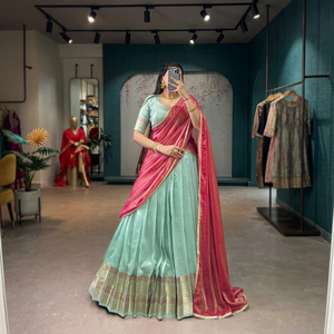 TENNECY Launch New Dupion Silk Zari Weaving Work Women Reversible Wrinkle-Free Stretchable Quick Dry Party Style All Seasons - Product Image 1