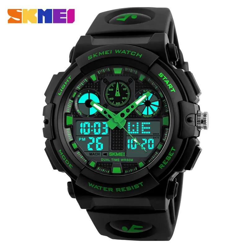 Skmei 1270 Fashion Men's Sport LED Digital Dual Time Quartz Watch 3ATM Waterproof Silicone Strap Alarm Watches for teenagers