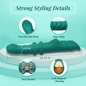 G-spot boncuklu itme vibratör yapay penis 10 bükülmüş boncuk desenleri klitoral stimülatör dönen özellikleri yeşil silikon + ABS günlük - Product Image 6