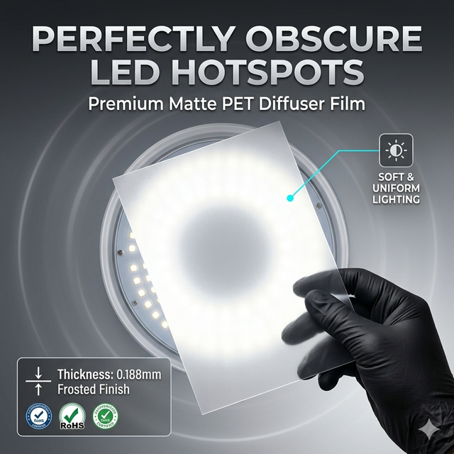Dongde OEM Custom Laser Cutting Service Hiding LED Hotspots 600x1200mm Frosted 0.188mm PET Optical Film E Light Diffuser Film