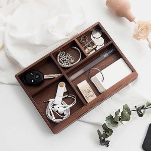 Organizador de Escritorio de Madera de Nogal de Lujo con Logotipo Personalizado, Bandeja de Almacenamiento para Joyería, Cosméticos y Artículos de Papelería - Product Image 1
