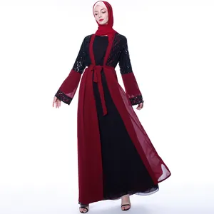 2019 Hồi Giáo Phù Hợp Với Màu Xanh Và Trắng Dài Hồi Giáo Lỏng Lẻo Phụ Nữ Mở Phía Trước Cardigan Hồi Giáo Kimono Abaya