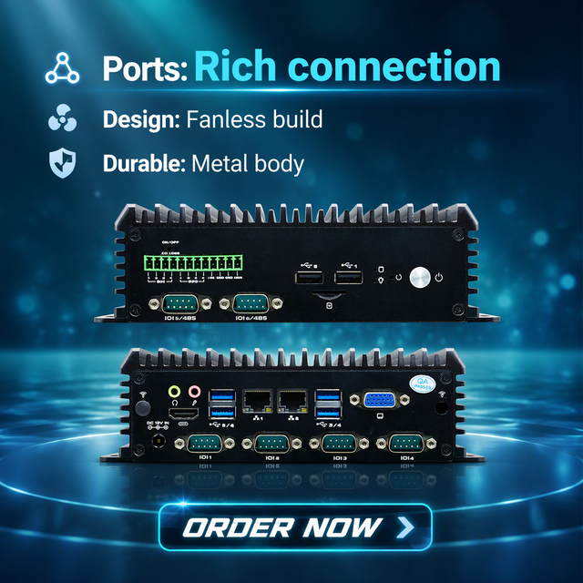 Industrial Embedded PC with 6 COM GPIO Intel I3 I5 I7 4-12th Fanless Mini Computer Dual Display  VGA HD OEM/ODM for Automation