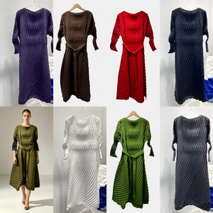 Vestido Plisado Miyake Original <span class=keywords><strong>de</strong></span> Fábrica, Sin Arrugas, Estilo Modesto, Elástico, Manga Larga, Color Sólido, Minimalista, MOQ Bajo, Personalizable - Product Image 4