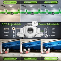Lámpara LED Redonda para Techo, 100W/80W/60W, CCT Ajustable 4.5/5/5.7K, 100-277VAC, para Gasolineras y Almacenes, IP65, Fotocélula, Certificación ETL/DLC