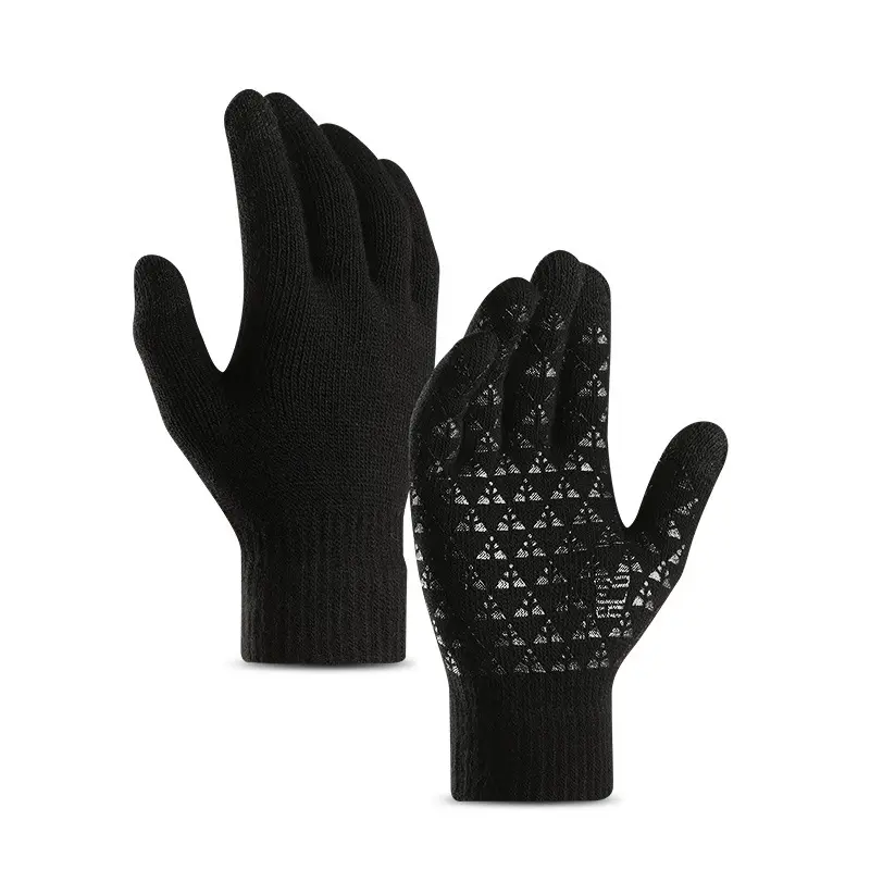 custom cheap price acrylic knitted adult touch screen anti slip driving cycling winter gloves