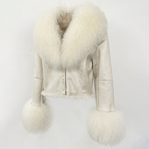 Automne hiver femmes véritable laine mongole col de fourrure poignets veste dame <span class=keywords><strong>daim</strong></span> vêtements d'extérieur - Product Image 2