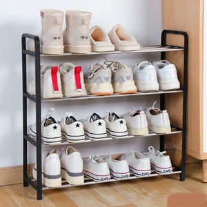 Zapatero de 4 niveles para entrada, organizador de zapatos resistente, almacenamiento para dormitorio, estante de zapatos de Metal negro resistente con ganchos - Product Image 2