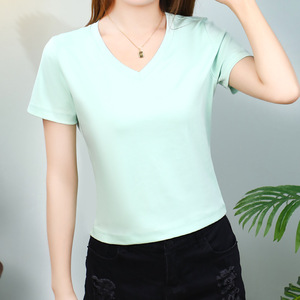 100% Mercerized Cotton Ladies Cropped Tee T-shirts Blank White <b>Women</b> Crop Top <b>Tshirt</b> With logo - Product Image 5