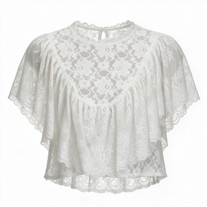 <b>White</b> <b>Lace</b> Layered Women T Shirt Short Sleeve Knitted <b>Top</b> Floral Sheer Peplum Tee Summer Wear - Product Image 1