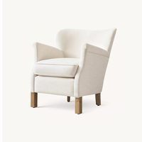 Fauteuil d'appoint confortable de style campagne française avec garniture cloutée, en tissu lin beige, pour salon et hôtel
