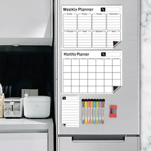 2023定制尺寸Weely Planner干擦磁性宠物冰箱白板日历，带购物清单磁贴的日历