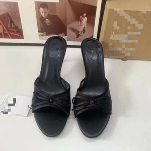 F124 ZA Ciabatte con Tacco Alto di Qualità per Donne, <span class=keywords><strong>Eleganti</strong></span> Sandali a Rete con Fiocco, <span class=keywords><strong>Slip</strong></span>-<span class=keywords><strong>on</strong></span> con Tacco, Vendita all'Ingrosso, Ciabatte Estive Marroni e Nere - Product Image 5