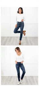 Pantalones Vaqueros Formales de Pierna Ancha y Corte Ajustado para <span class=keywords><strong>Mujer</strong></span>, Estilo Europeo y Americano, Elásticos, Impermeables, de Mezclilla Tejida - Product Image 5
