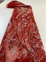 Tissu de dentelle de mariée en tulle brodé de perles et de strass haut de gamme personnalisé M0061 avec broderie de sequins et dentelle dorée