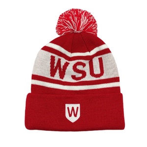 Chapeau d'hiver en tricot jacquard en acrylique personnalisé, badge en cuir brodé, <span class=keywords><strong>bonnet</strong></span> <span class=keywords><strong>pompon</strong></span> - Product Image 3
