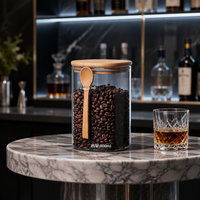 Lot de bocaux carrés en verre avec cuillère en bois, pots hermétiques pour grains de café, ensemble de récipients en verre pour condiments