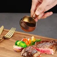 Casserole en acier inoxydable 304 avec manche en bois, tasse à assaisonnement de 60 ml/120 ml/180 ml, cuillère doseuse réutilisable pour steak