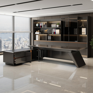 Escritorio de oficina moderno y moderno en forma de L, escritorio ejecutivo de gama alta, ordenador de escritorio de roble negro, muebles de escritorio de oficina de lujo - Product Image 4