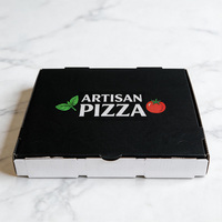 Boîte à pizza noire en carton ondulé personnalisée de luxe, imperméable, imprimée en offset, emballage alimentaire de qualité supérieure, vente en gros