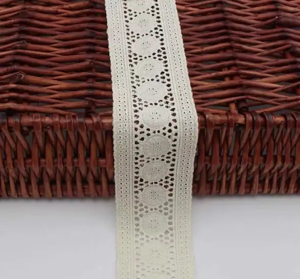 Narrow Multi Color Eyelet Cotton Lace Embroidery White Black 100% Cotton Lace Trim Fabric Lace For Women Dress Garment