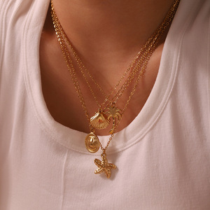Marine Life Charms | 18K PVD Gold Stainless Steel Coastal Pendant | Seashell, Starfish, Palm <b>Tree</b> | Waterproof & Hypoallergenic - Product Image 4
