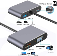 Hub USB 3.1 Type-C 4-en-1, station d'accueil, adaptateur, convertisseur, compatible McBook, avec port HDMI 4K, USB 3.0, PD 60Hz, ordinateur, projecteur