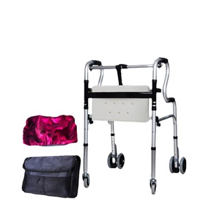 Aluminum Alloy <b>Walker</b> With Seat And Wheels For <b>Elderly</b> And Disabled Mobility Aid Portable Foldable Walking Assist Device - Product Image 1