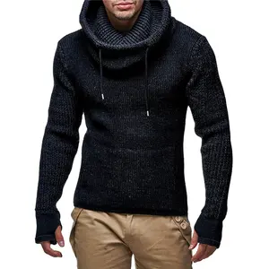 Jersey de punto de invierno personalizado para hombre, suéter grueso de manga larga con bolsillo de canguro de punto para hombre