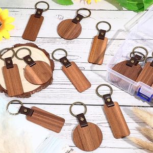 Porte-clés promotionnel en bois vierge avec logo simple, sangle en cuir PU et impression sérigraphiée – Idéal comme cadeau - Product Image 3