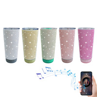 Tumbler Berinsulasi 20oz dengan Gagang Speaker dan Hiasan Berlian Imitasi, Botol Air Stainless Steel untuk Berkemah di Luar Ruangan