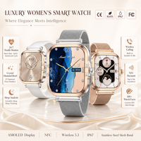 Montre connectée pour femmes, écran AMOLED, appels sans fil, paiement NFC, suivi de la santé, suivi sportif, cadrans de montre personnalisés, étanche 68