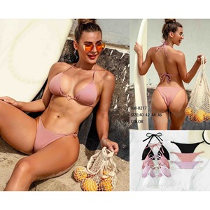 Conjunto de Bikini HDJ Rosa, Traje de Baño de Dos Piezas con Tiras y Tanga, Ropa de Playa Elástica para Mujer, Tallas 46, 48, 50, 52 - Product Image 3