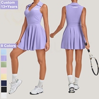 Ensemble de robe de tennis pour femmes avec logo personnalisé, robe de sport sans manches d'été, short intégré, coupe ajustée, vêtements de sport pour le golf et l'entraînement