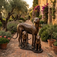 Statue personnalisée en bronze moulé à la cire perdue, famille de guépards sur mesure, mère avec deux jeunes, sculpture de faune, mascotte pour la Fête Nationale
