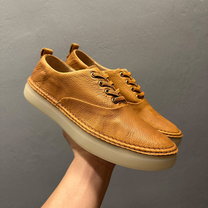 Mocassins décontractés rétro en cuir véritable pour hommes, marron, talon plat, semelle respirante, lacets avant, couleur unie, style jeune - Product Image 3