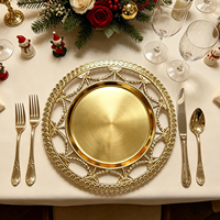 Assiettes de présentation rondes en plastique PP, 13 pouces, dorées et argentées, populaires et durables, pour décoration de table de mariage et de réception sur le thème de la récolte