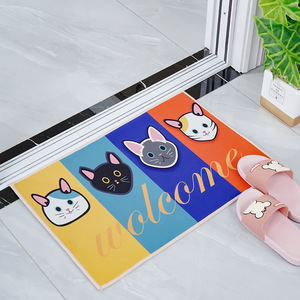 Cartoon Door Mat Rectangle PVC Crystal Velvet Non Slip Home Entrance Floor Mat Novelty Pattern Welcome Cat Design - Product Image 2