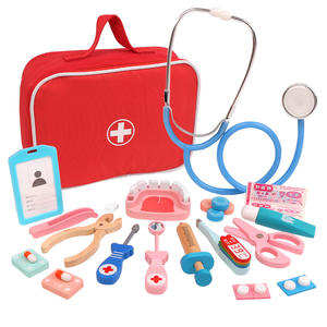 Giocattoli per bambini bambini ragazzi fingono di giocare giocattoli medico in legno rosso Kit medico dentista medicina scatola set giochi - Product Image 1